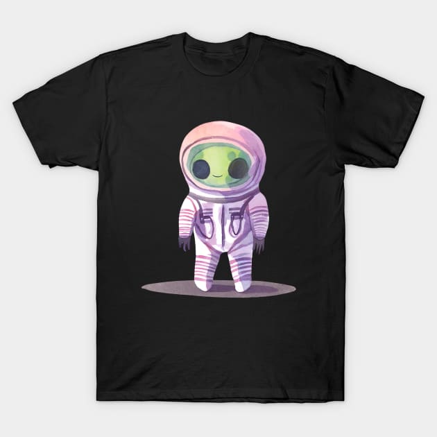 Cute Watercolor Alien in a Spacesuit T-Shirt by FarmOfCuties